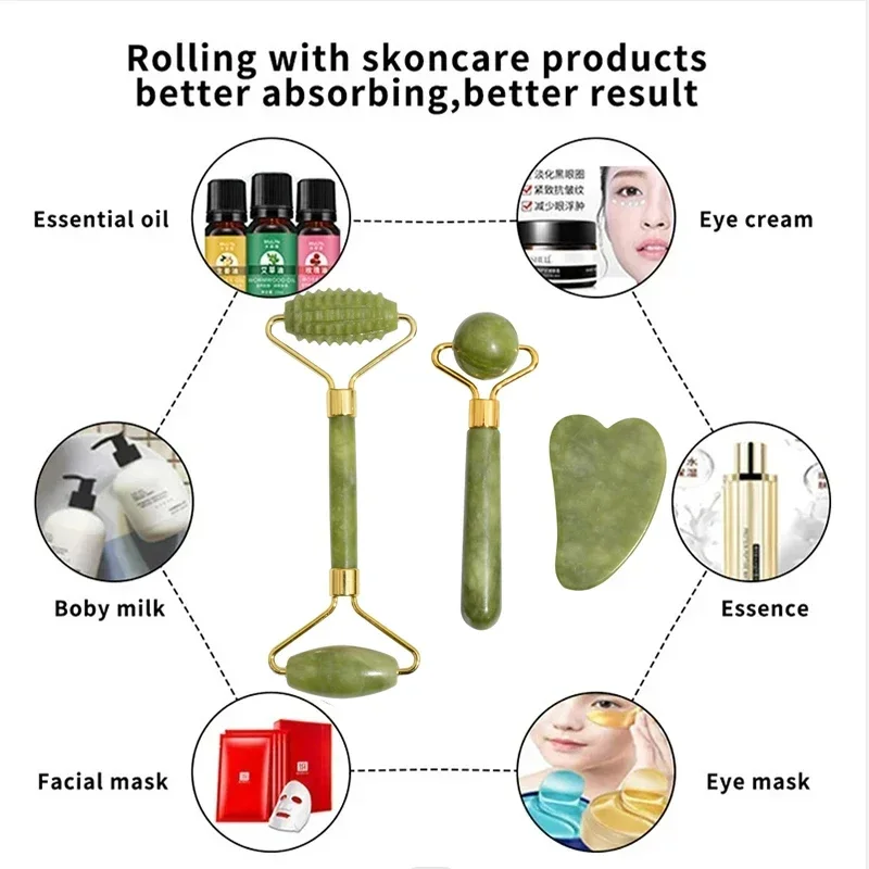 Rolo de jade natural rosto gua - Jade Roller Stone avaliação e preço